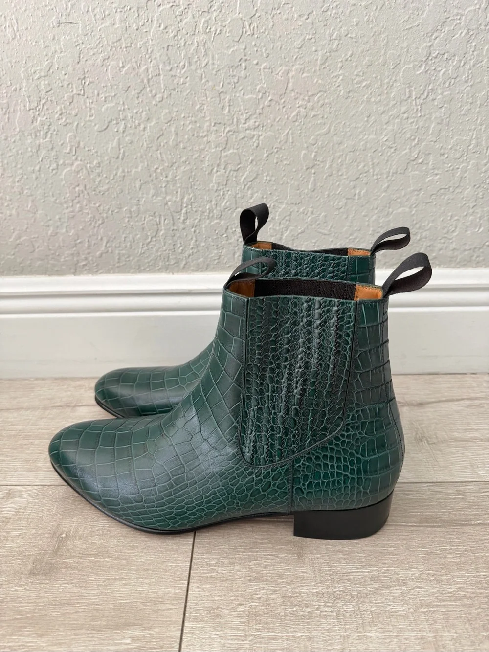 Tom Ford Green Croc-Embossed Leather dark green Chelsea Boots men 11.5
